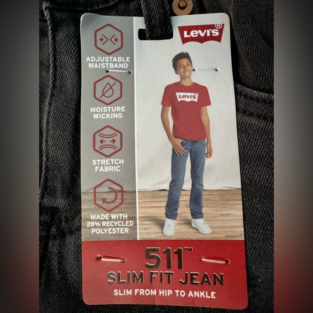 NWT- LEVIS boys 511- SLIM FIT JEAN SLIM FROM HIP TO ANKLE in FADED BLACK - Picture 4 of 12